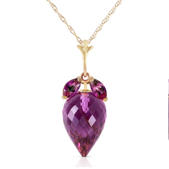 14K. GOLD NECKLACE WITH MARQUIS & POINTY BRIOLETTE DROP AMETHYSTS (Yellow Gold) - Picture 3 of 6